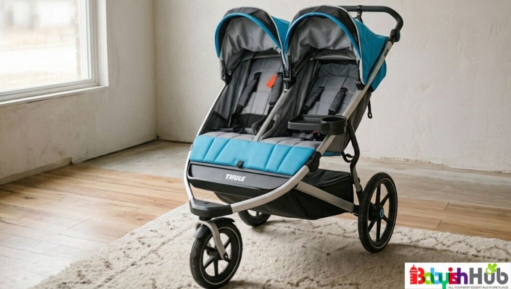 Double jogging stroller for infant and toddler