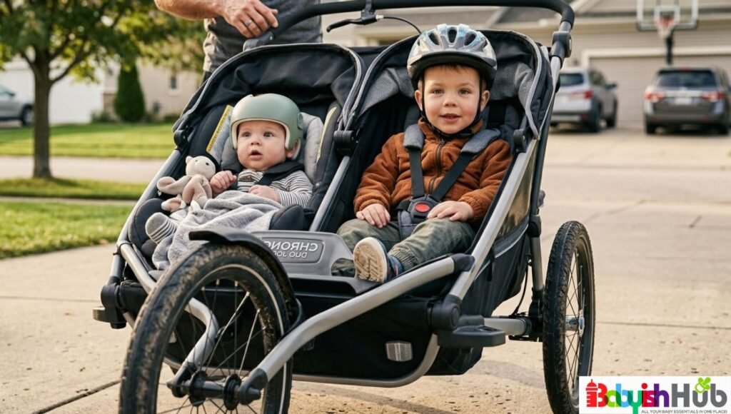 Double stroller for newborn and toddler